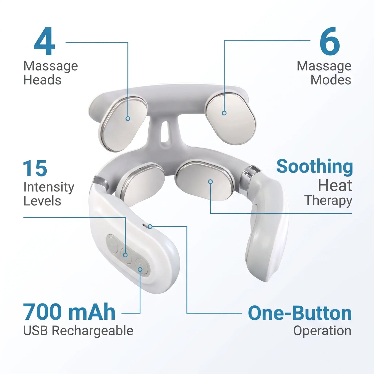 Cervana Pro features - 4 Heads, 6 Modes, 15 Levels, Heat Therapy, 700mAh Battery, One-Button